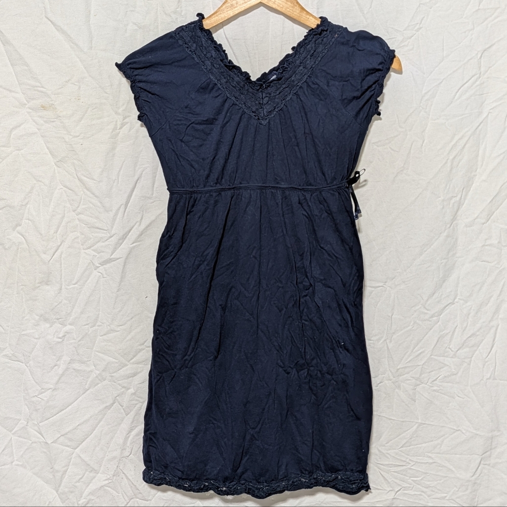 Ralph Lauren Navy V-Neck Lace-Trim Mini Dress